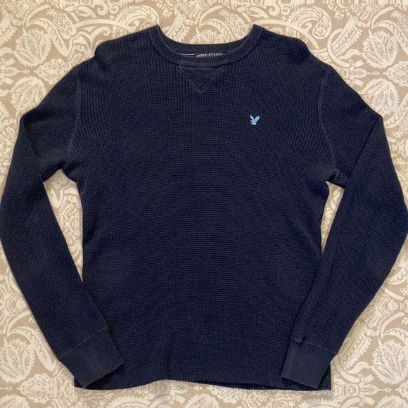 Men’s American Eagle Sweater | Navy Blue Textured Knit | Size Small | Warm & Sty - Picture 1 of 5